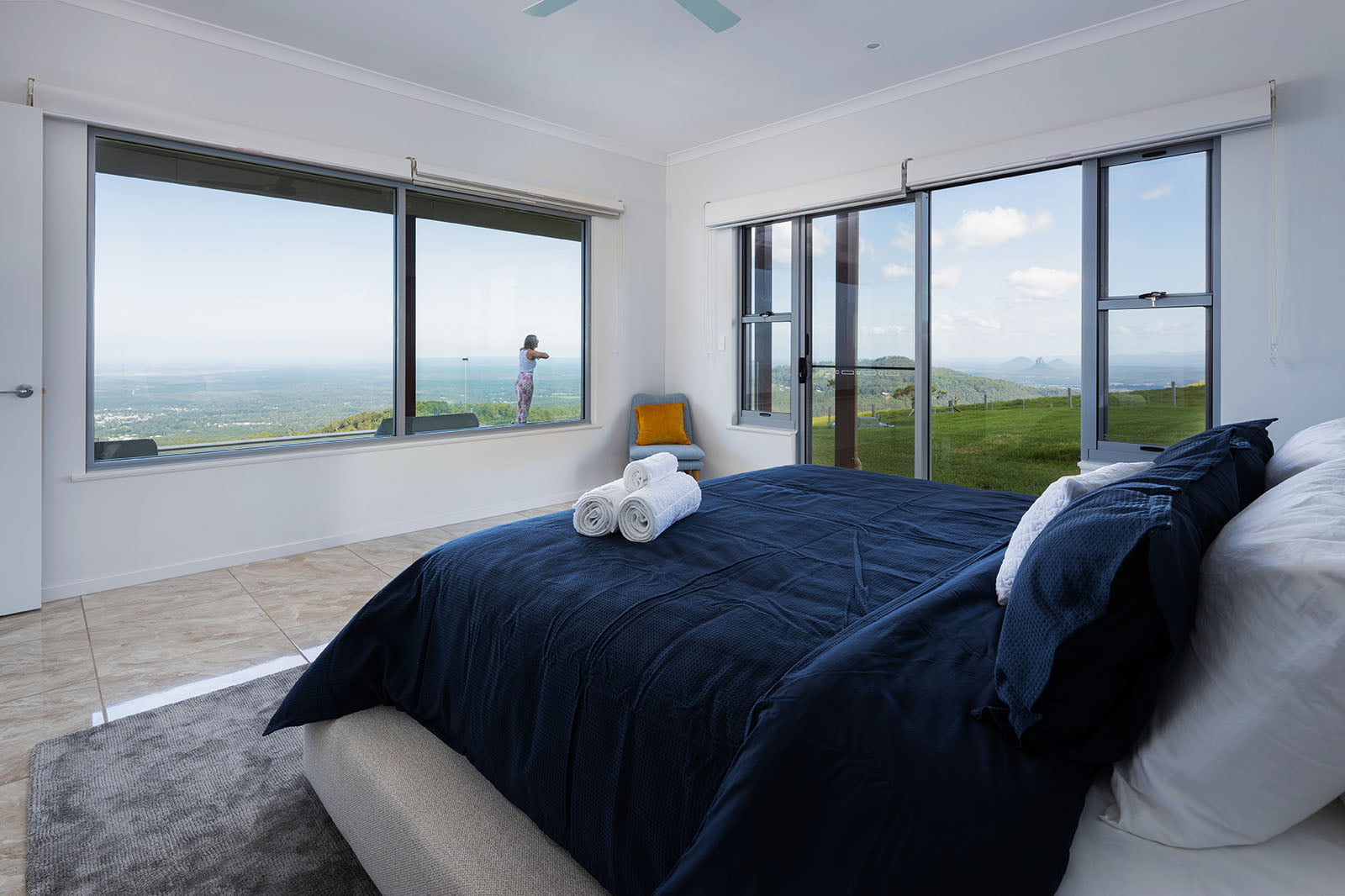A luxurious bedroom at Petrichor Estate, the magnificent 360-degree views. Enjoy ultimate comfort in one of our lavish bedrooms and relax in our 2.5 bathrooms.
