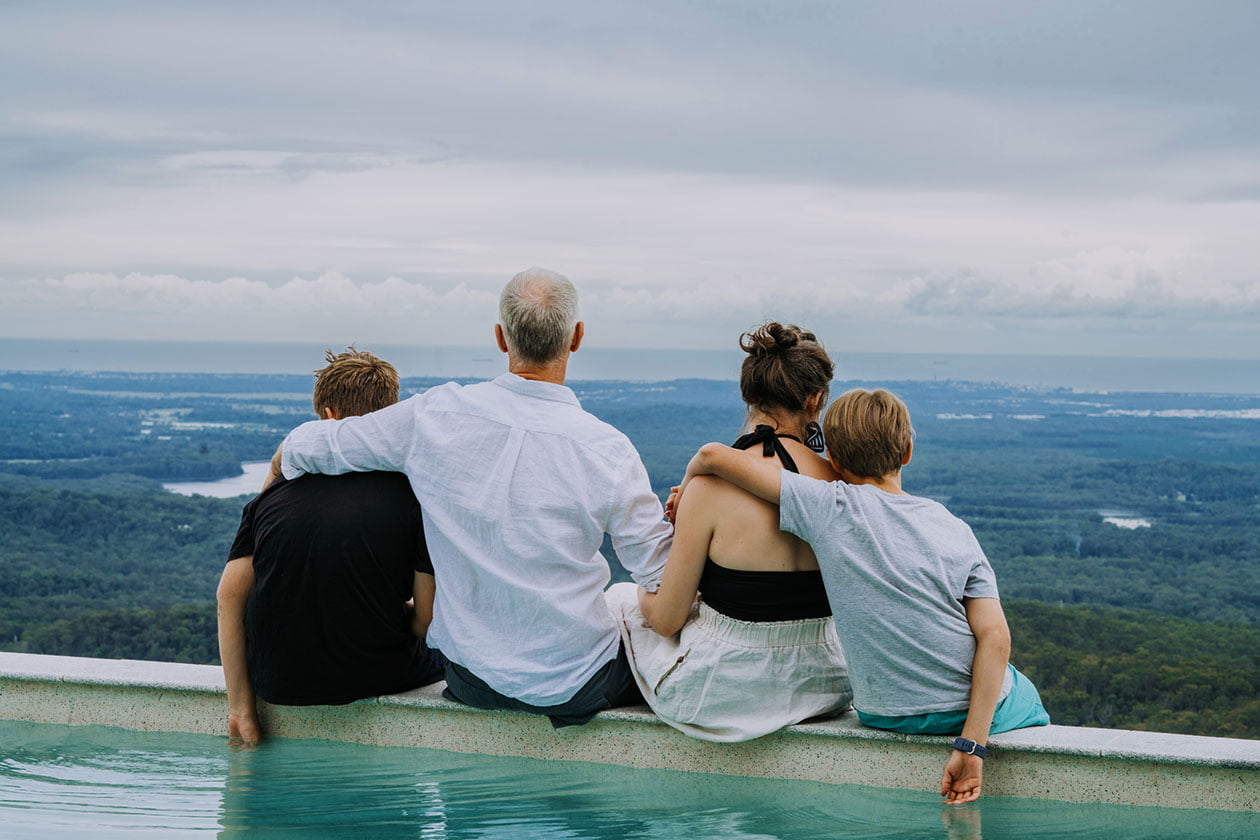 Sit side by side at the edge overlooking a vast landscape with water and forests, and enjoy a fun-filled family vacation at our secluded estate.